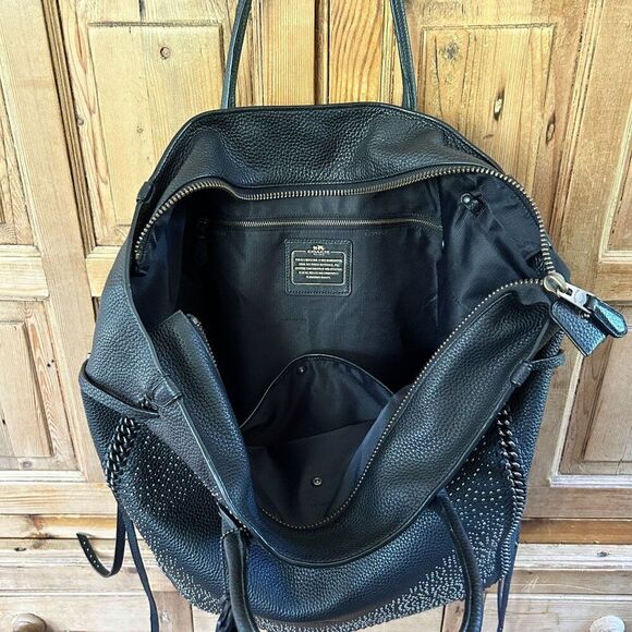 Coach‎ Tatum Studded Tall Tote in Pebbled Leather Black Oversized Metal Chain - Picture 9 of 16